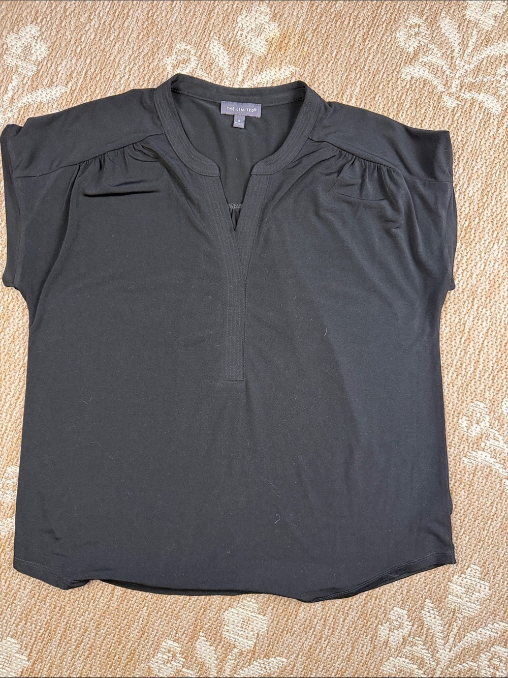 The Limited Black Split-Neck Cap Sleeve Blouse